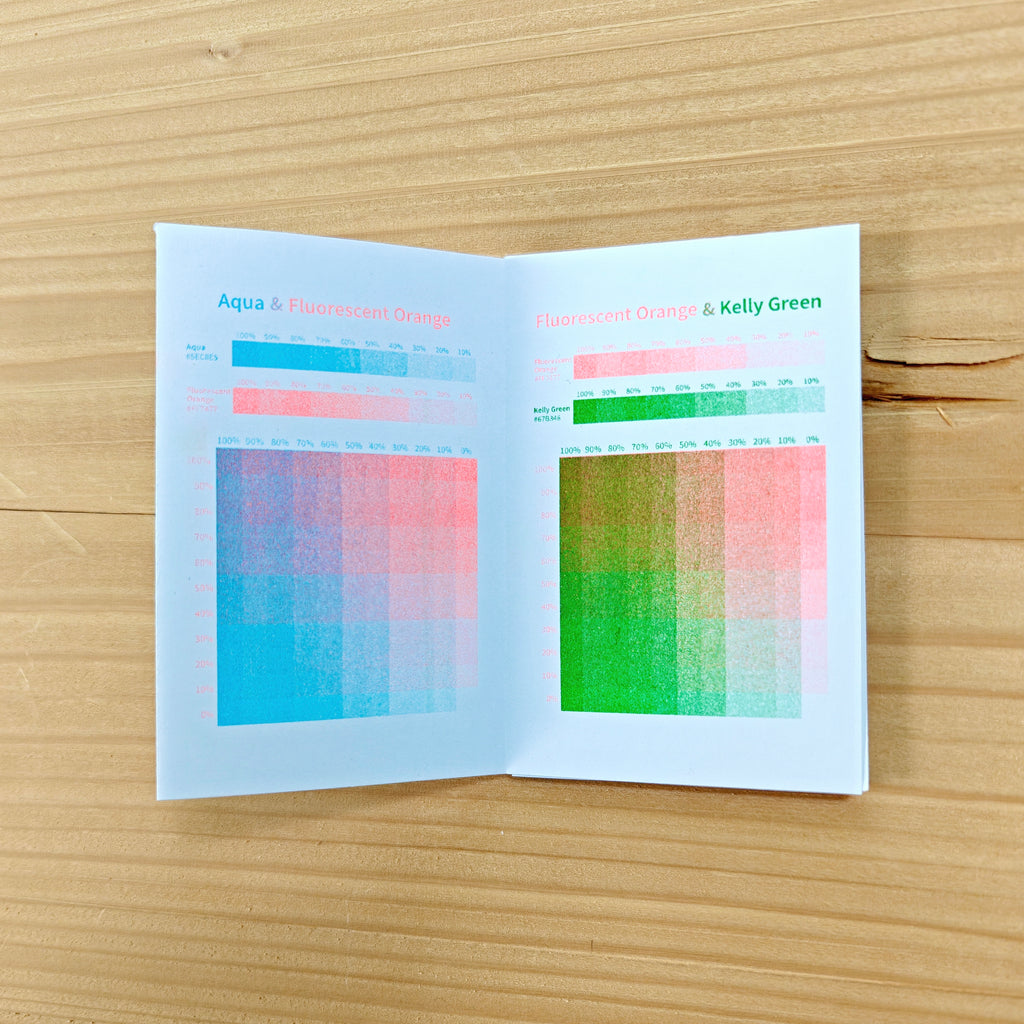 Risograph Color Swatches - Aqua, Fluorescent Orange, Kelly Green