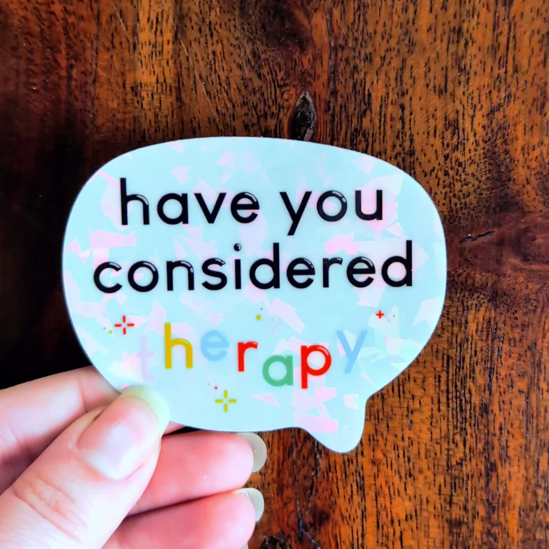 Therapy Speech Bubble Vinyl Sticker - Holographic Sparkles